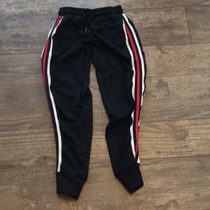 Black red and white striped sweatpants